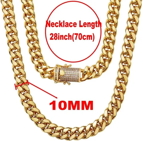 Vista 3 de putouzip Miami Cuban Link Chain Set For Men 18K Gold Plated Stainless Steel 1012mm Curb Bracelet Necklace Diamond Chains