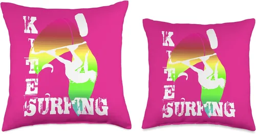 Vista 3 de Kitesurf Gifts and Surf Lover Tees by taiche Surfing with Freestyle Kitesurfer and Kite 11 Throw Pillow, 16x16, Multicolor