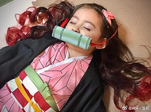 Vista 6 de Nezuko - Conjunto de kimono Kamado para cosplay, disfraz de cómic de Halloween, 10 piezas, accesorios para disfraz de Nezuko