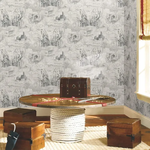 Vista 8 de RoomMates RMK12354PL - Papel tapiz adhesivo con mapa de Harry Potter, color topo