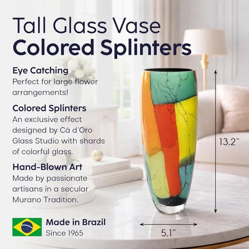 Vista 2 de Ca D Oro - Jarrón de cristal de color con astillas sopladas a mano de Murano - Modelo 333 MS