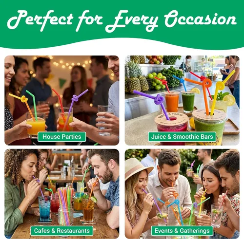 Vista 7 de Concession Essentials Surtido de pajitas de plástico flexibles artísticas de 10 pulgadas – 200 popotes de colores envueltos en neón flexibles