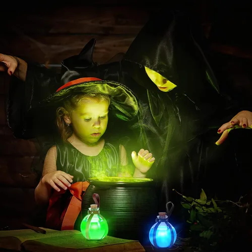 Vista 4 de Meanplan Paquete de 4 botellas de poción de corcho de Halloween, accesorios para disfraz de bruja, botellas de poción con corcho y cinturón