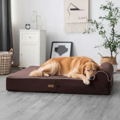 Vista 3 de KOPEKS Cama ortopédica de espuma viscoelástica para perros de 7 pulgadas de grosor, cama extragrande para perros con almohada, color marrón, 50 x 34