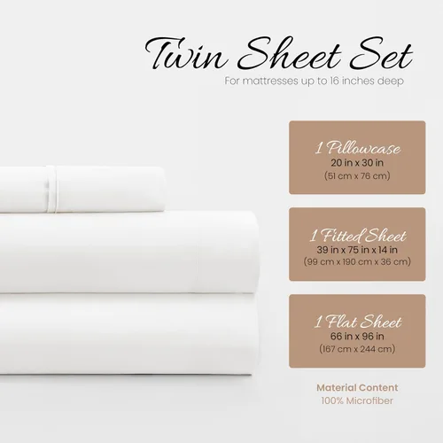 Vista 2 de Linen Market Juego de Sábanas de Microfibra Cepillada Twin de 3 Piezas – Certificado Oeko-TEX Ultra Suave y Sin Arrugas - Sábanas de Bolsillo