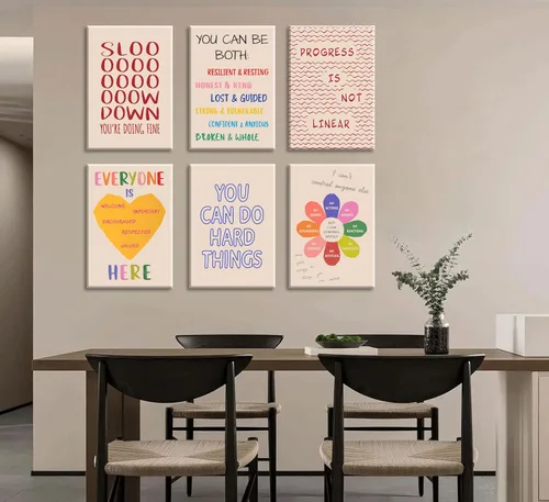 Vista 6 de 6 piezas de arte de pared de salud mental, terapia de oficina, decoración de pared de aula, póster motivacional con citas inspiradoras, pintura