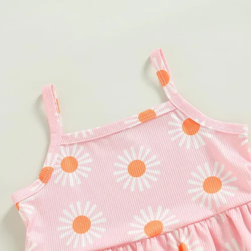Vista 3 de Conjunto de 2 piezas de ropa para bebé niña, floral, sin mangas, pantalones acampanados, conjunto de 2 piezas de verano