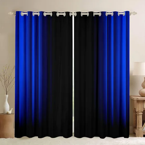 Vista 26 de Feelyou Cortinas abstractas degradadas para niños, adolescentes y mujeres, cortinas de ventana azules, moradas y negras, tratamientos geométricos
