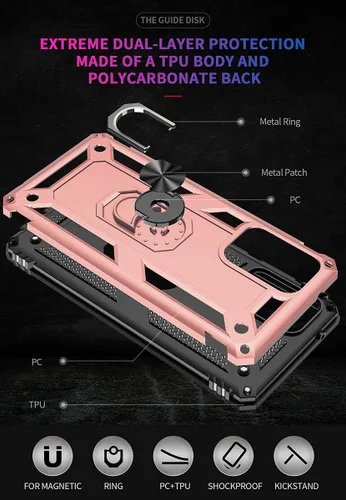 Vista 6 de ADDIT Funda A52 para Samsung Galaxy A52, con anillo de soporte, soporte ajustable, grado militar, protección resistente, a prueba de golpes, Oro Rosa