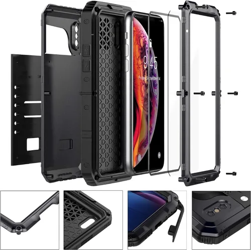 Vista 5 de Amever - Funda impermeable para iPhone Xs Max, de metal de aluminio resistente con pantalla integrada, protección de cuerpo completo, a prueba