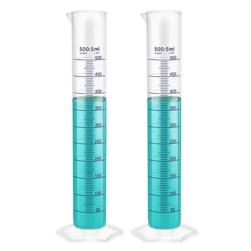 Vista 9 de Juego de cilindros graduados de 16.9 fl oz, 2 piezas de cilindro de medición de vidrio de borosilicato 3.3, base hexagonal, con boquilla, clase B