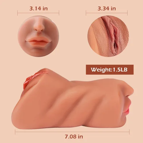 Vista 4 de Masturbadores masculinos 3 en 1 de bolsillo ENVONI con cara realista, muñeca sexual con boca, vagina de textura realista y ano apretado, masturbador