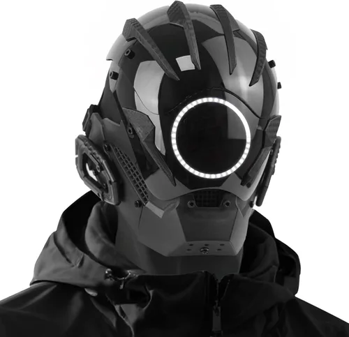 Vista 10 de Máscara punk cosplay para hombres, casco gótico samurái con luz LED para Halloween, fiesta, festival