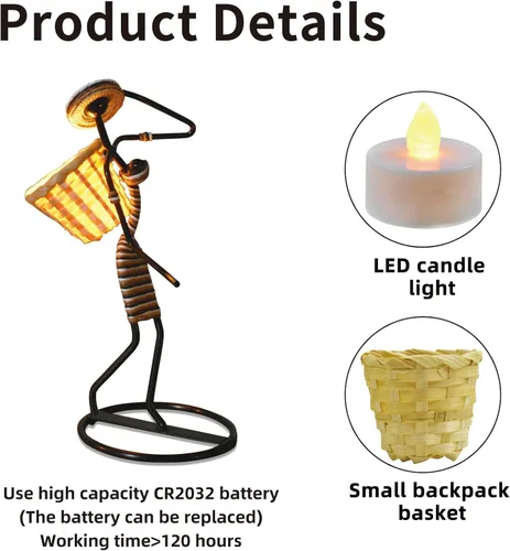 Vista 3 de Portavelas de té creativo con cestas de bambú y luces de velas, ideal para centros de mesa decorativos para decoración del hogar, portavelas únicos