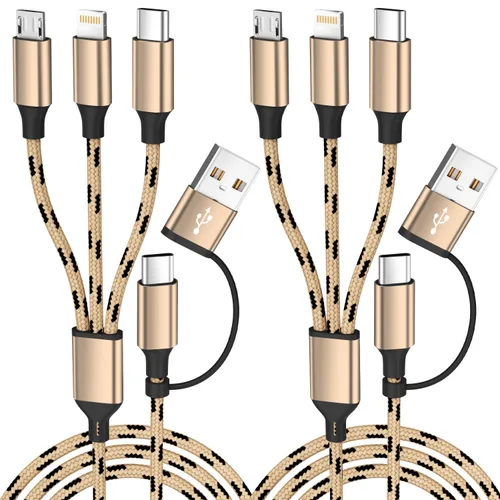 Vista 34 de Cable de carga múltiple, (paquete de 2 cables de 4 pies), cable de carga 3 en 1 para múltiples dispositivos, cable de carga universal de nailon Rosa