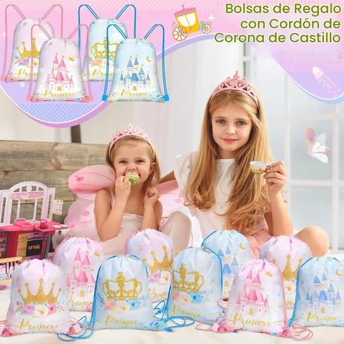 Vista 5 de Censen 24 piezas de bolsas con cordón, conjunto a granel, 12 x 10 pulgadas, bolsas de regalo con temática de princesa y príncipe, bolsas de regalo