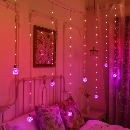 Vista 8 de Luces de Cortina de Bola de Deseos que Cambian de Color, 9.8 x 3.3 Pies, Luz de Hadas LED RGB con Control Remoto por App, Sincronización de Música