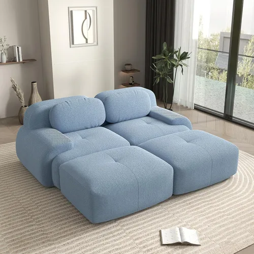 Vista 64 de Sofá biplaza moderno de 80 pulgadas para sala de estar, sofá de pana en forma de nube con asiento profundo, sofá modular negro, sofás de dos plazas