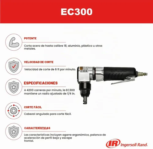 Vista 2 de Ingersoll Rand EC300 Nibbler de aire en ángulo Cuenta con un cabezal en ángulo de 4.200 SPM y escape delantero, ideal para cortar y recortar chapa