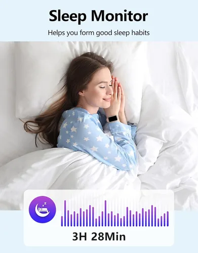 Vista 6 de Rastreador de actividad física con monitor de frecuencia cardíaca, sueño, oxígeno en sangre, reloj delgado para mujeres y hombres, IP68, podómetro