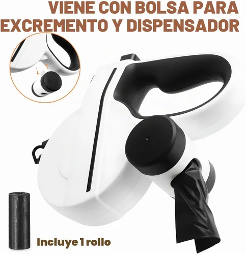 Vista 3 de Correa retráctil para perro con luz LED y cinta reflectante para paseo nocturno, correa de perro de 16 pies con dispensador de bolsas