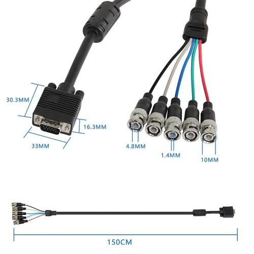 Vista 4 de MEIRIYFA Cable adaptador VGA a BNC, HD15 VGA a 5 BNC RGBHV macho coaxial de alta resolución para HDTV Monitor Cable (negro)