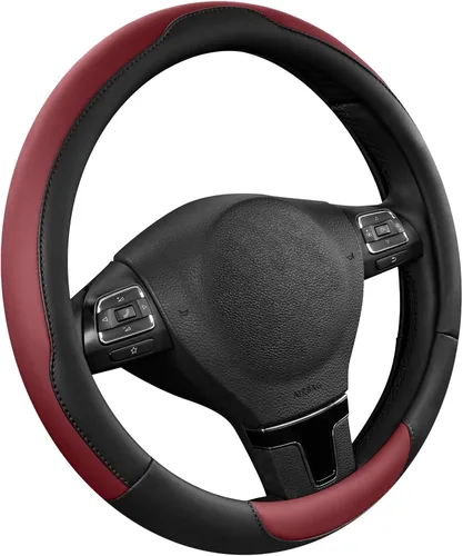 Vista 10 de Road Comforts Funda para volante, de piel antideslizante y transpirable, ajuste universal de 14.5 a 15 pulgadas, agarre cómodo, color negro