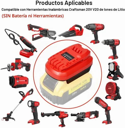 Vista 7 de Adaptador de batería para herramienta inalámbrica Craftsman 20V V20
