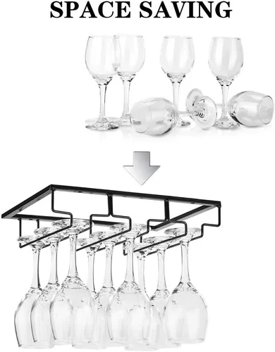 Vista 2 de FOMANSH Estante para Copas de Vino - Organizador de Metal para Soporte de Copas de Vino debajo del Gabinete, Soporte para Copas de Vino, Colgador