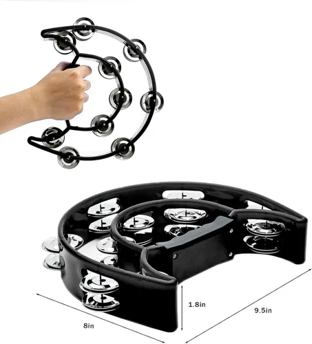 Vista 5 de Musfunny - Panderetas de media luna, instrumento musical para adultos, fiesta de iglesia Double Row Metal Jingles Hand Percussion Musical