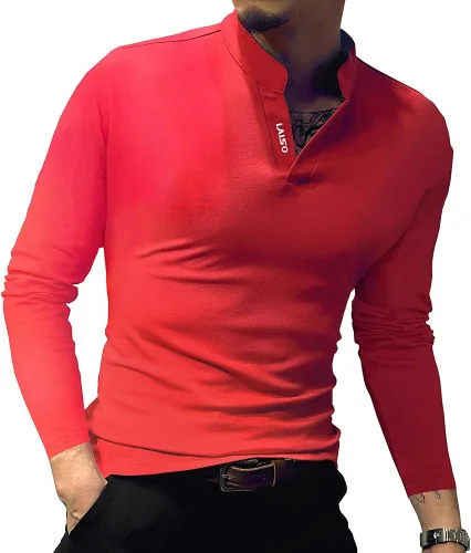 Vista 2 de LOGEEYAR Camisa polo de moda para hombre, de manga larga, ajustada, Henley, ropa de algodón piqué