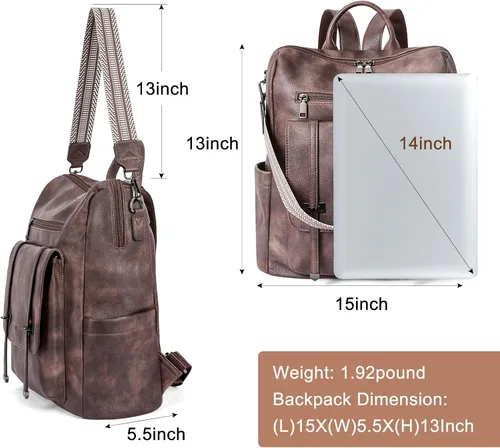 Vista 3 de CLUCI Mochila de cuero para mujer, mochila grande de viaje, a la moda, convertible, diseñador, trabajo, bolsos de hombro, 4 Marrón oscuro, Mochilas