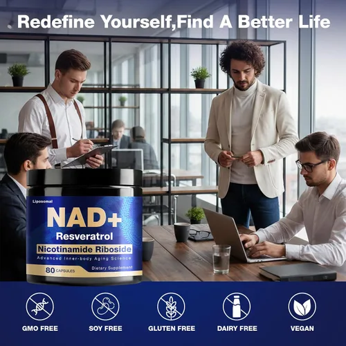 Vista 9 de Suplemento NAD - NAD nicotinamida ribósido resveratrol 900 mg, suplementos NAD para mujeres y hombres, NAD+ liposomal para antienvejecimiento