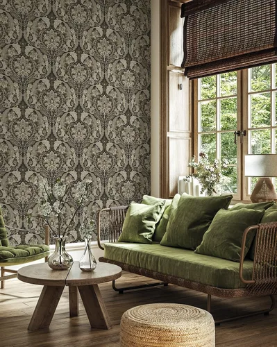 Vista 2 de NextWall Harry & Grace Thornton - Papel tapiz de damasco vintage (lado del cliffside)
