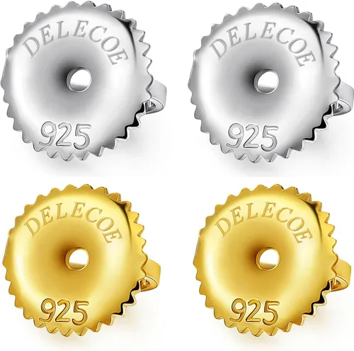 Vista 8 de DELECOE 2 pares de aretes de oro con tornillo para poste roscado de 0.032"/20 calibre, repuestos de aretes de plata de ley chapados en oro de 14
