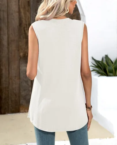 Vista 5 de Spadehill Camisetas sin mangas de gasa con cuello en V para mujer