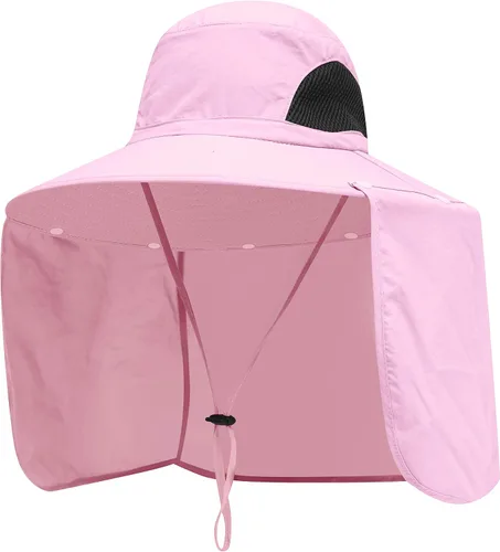 Vista 7 de Sombreros de protección solar para exteriores, gorra de pesca con solapa para el cuello, sombrero de ala grande para exteriores Verde militar