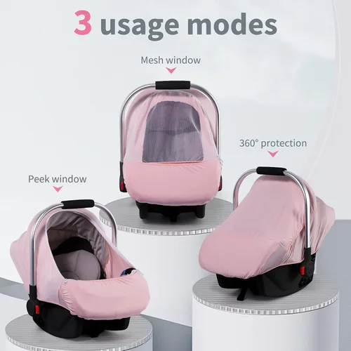 Vista 6 de Fundas de asiento de coche para bebé, funda de asiento de automóvil de verano para bebé con ventana de malla transpirable ajustable y bolsillo
