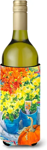 Vista 30 de Caroline's Treasures 6015LITERK Flower – Bird of Paradise Botella de vino Hugger Botella Enfriador de Frigorífico Hugger Funda Abrazadora Lavable a
