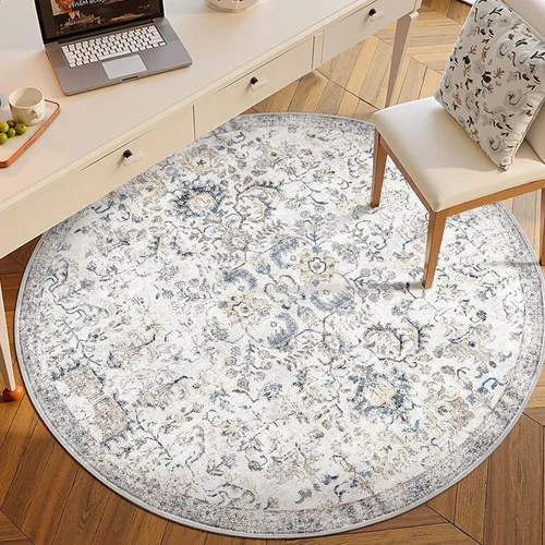 Vista 244 de jinchan Lima - Alfombra simétrica floral geométrica lavable, alfombra de entrada de medio círculo de 2 x 3, alfombra de media luna, suave y Azul