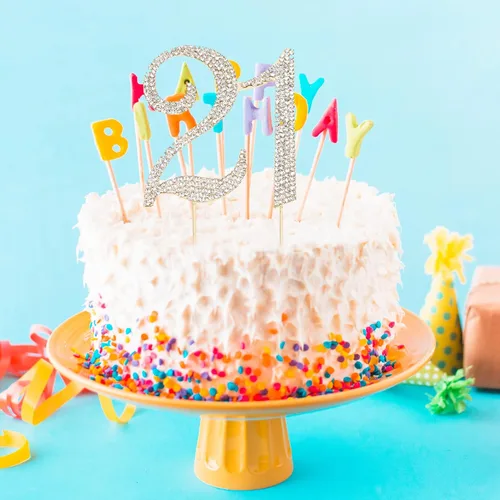 Vista 4 de Decoración para pastel de 21 cumpleaños con diamantes de imitación para niñas, decoración de pastel de 21 cumpleaños con diamantes de imitación
