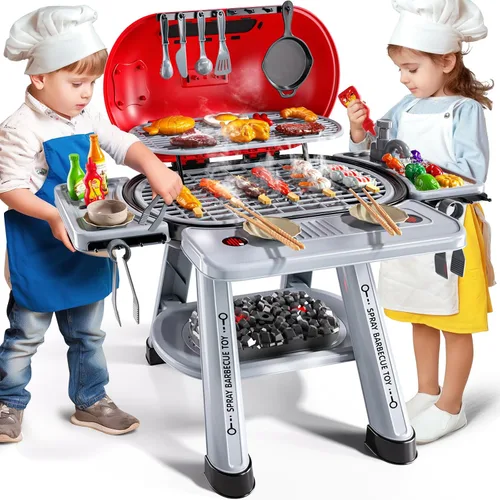 Vista 8 de Juego de Parrilla de Barbacoa para Niños de 4 a 8 Años, Juguetes de Cocina de Juego con Humo y Luz para Niños de 3 4 5 6 7, Juguetes de Barbacoa