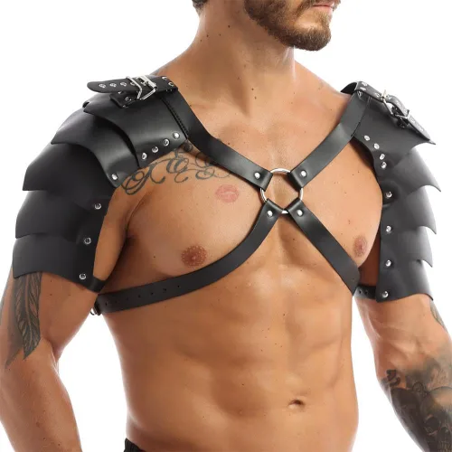 Vista 2 de Arnés de cuero PU para hombres hebilla ajustable cuerpo pecho liguero Cosplay club nocturno sexy punk pecho cinturón club