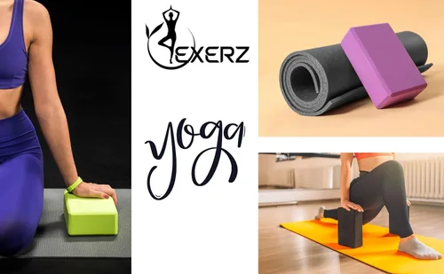 Vista 7 de EXERZ Bloques de yoga, paquete de 2, bloques de gimnasio, ladrillos de entrenamiento de fitness, soporte de mano elástico para pilates antideslizante