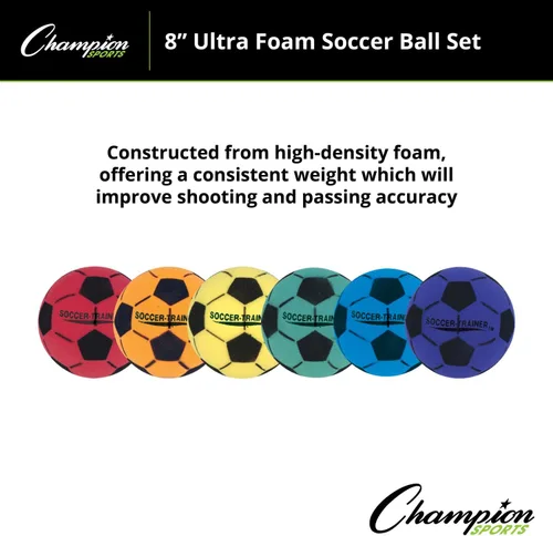 Vista 6 de Champion Sports Soccer and Volleyball Foam Ball Sets of 6 – Soft 8 Inch Diameter Ultra-Light Foam - Lightweight & Durable for Indoor Play, Safe &