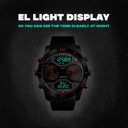 Vista 7 de BURK 1355 - Reloj de pulsera de cuarzo para hombre pantalla analógica digital impermeable crono militar