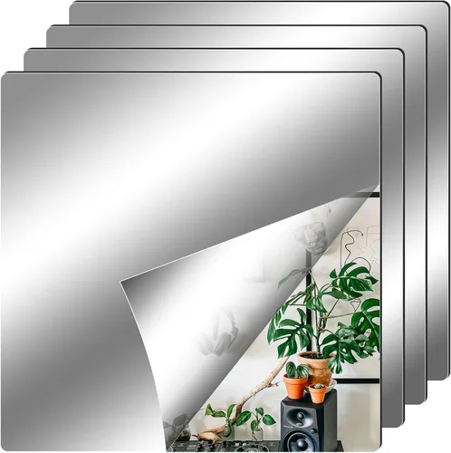 Vista 15 de Fantasyon 10 hojas de espejo flexibles, autoadhesivas, azulejos decorativos de plástico sin vidrio, calcomanías de espejo para escuela, educación