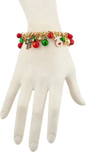 Vista 2 de LUX ACCESSORIES Pulsera de Navidad en tono dorado X-Mas Holiday Jingle Bells, Acero aleado
