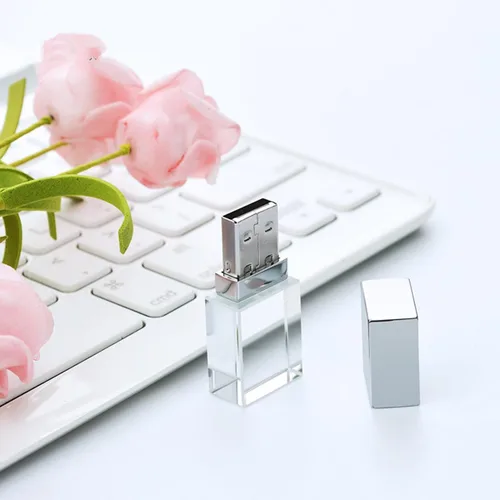Vista 5 de Nuevo rectángulo transparente cristalino USB Flash Drive Regalo de boda Pen Drive, plata