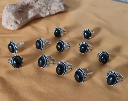 Vista 3 de LOt OF 12 PIC. Black Onyx 925 Silver Rings, Wedding Rings, Engagement Rings, Gemstone Rings, Statement Ring For Women, Vintage Style Ring, Handmade